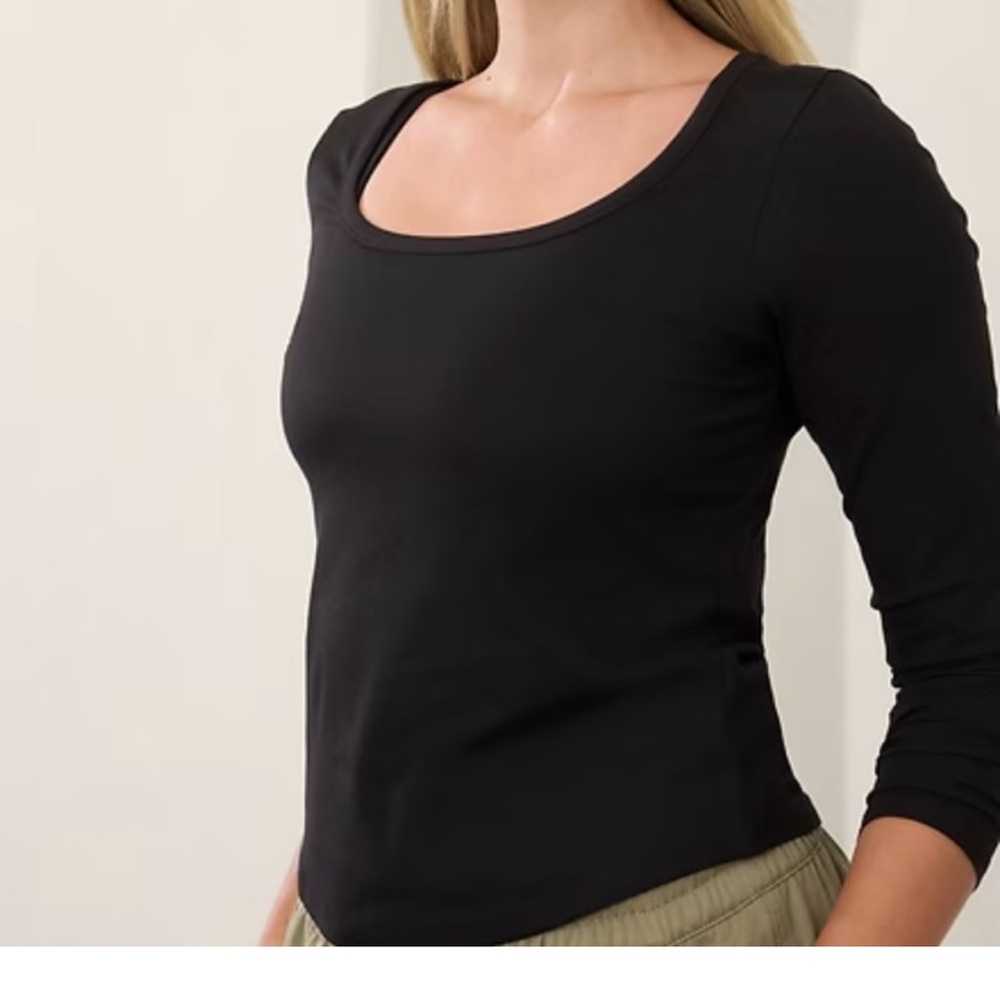 Athleta Black Long Sleeve Scoop Neck Top - Slim Fit